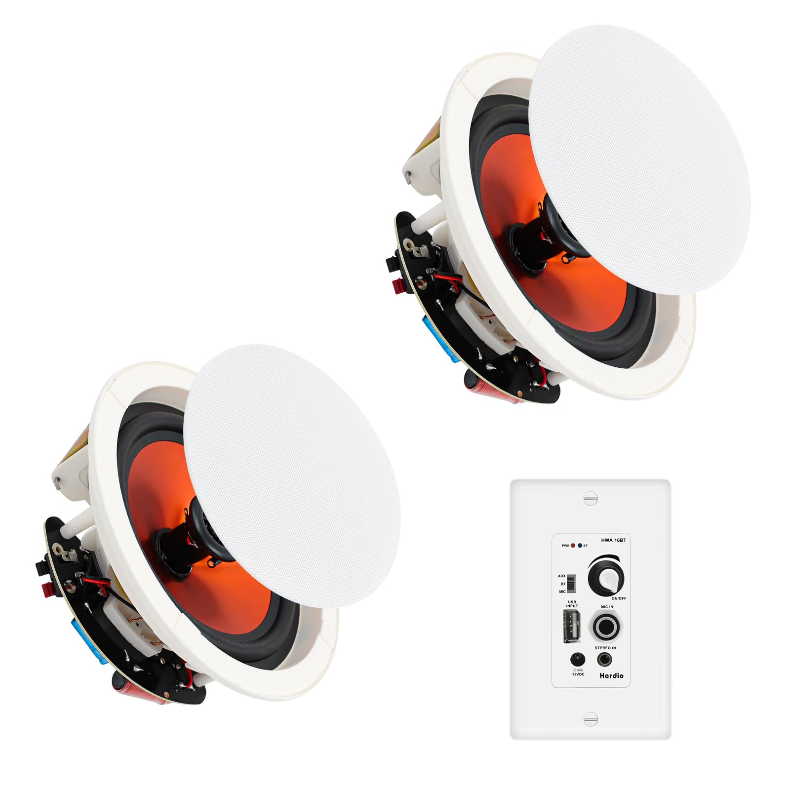 Herdio 4 Inch Bluetooth Ceiling Speakers 240W 2-Way Flush Mount in Wall Amplifier Receiver Suitable for Home Theater Bathroom Living Room Kitchen Office (1 Pair)