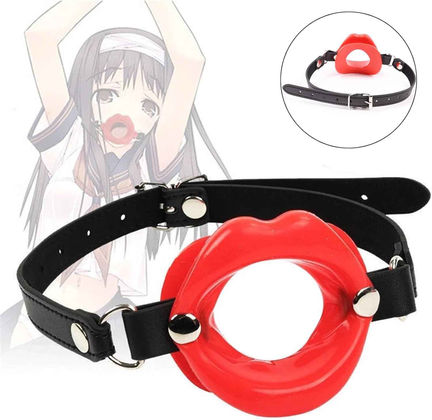 Sexy Open Mounth Gag, Silicone Lips Ball Gag for Bed Sex Play, O Ring BDSM Sex Bondage Gags & Muzzles, Valentines Day Mouth Sex Toy Gag Sex Accessories for Adults Couples Oral, Red