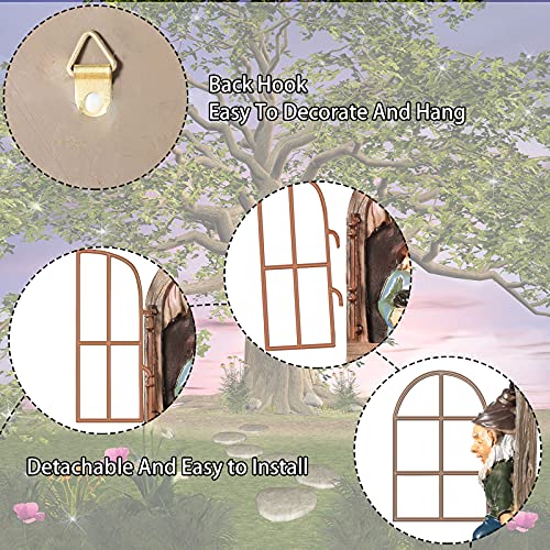 Thyle 4 Pieces Garden Gnomes Outdoor Tree Hugger Gnome Fairy Statue Elf Out The Door Resin Figurine Hanging Ladder Decoration Tree Faces Decor Outdoor for Patio Yard Lawn