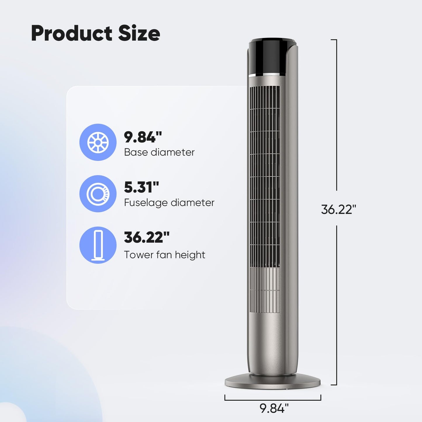 OLIXIS Tower Fan for Bedroom, 60°Oscillating Fan with Remote, 25ft Far, 28dB Quiet Electric Standing Fan, 12 H Timer, 5 Speeds, 4 Modes, Bladeless Floor fan for Home, Office, Indoor, 36 Inch