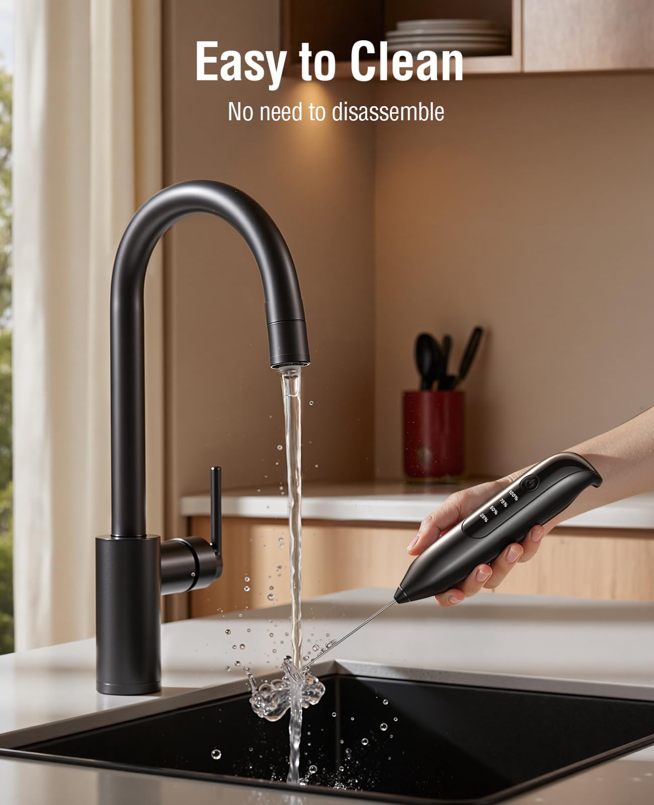 Yidianideals Electric Milk Frother Handheld: coffee frother rechargeable 3 in 1 - LED Display, Wireless Charging - 3 Speeds, Stainless Steel Whisk for Latte, Cappuccino - Onyx Black
