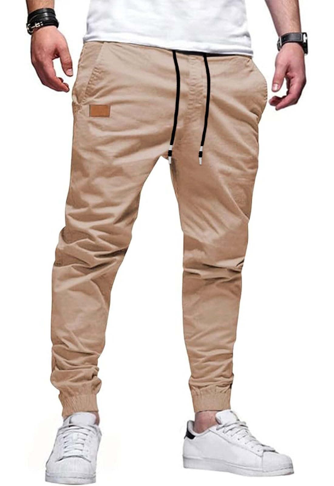 HUNGSON Men's Slim Fit Casual Cargo Pants with Drawstring Long Pants