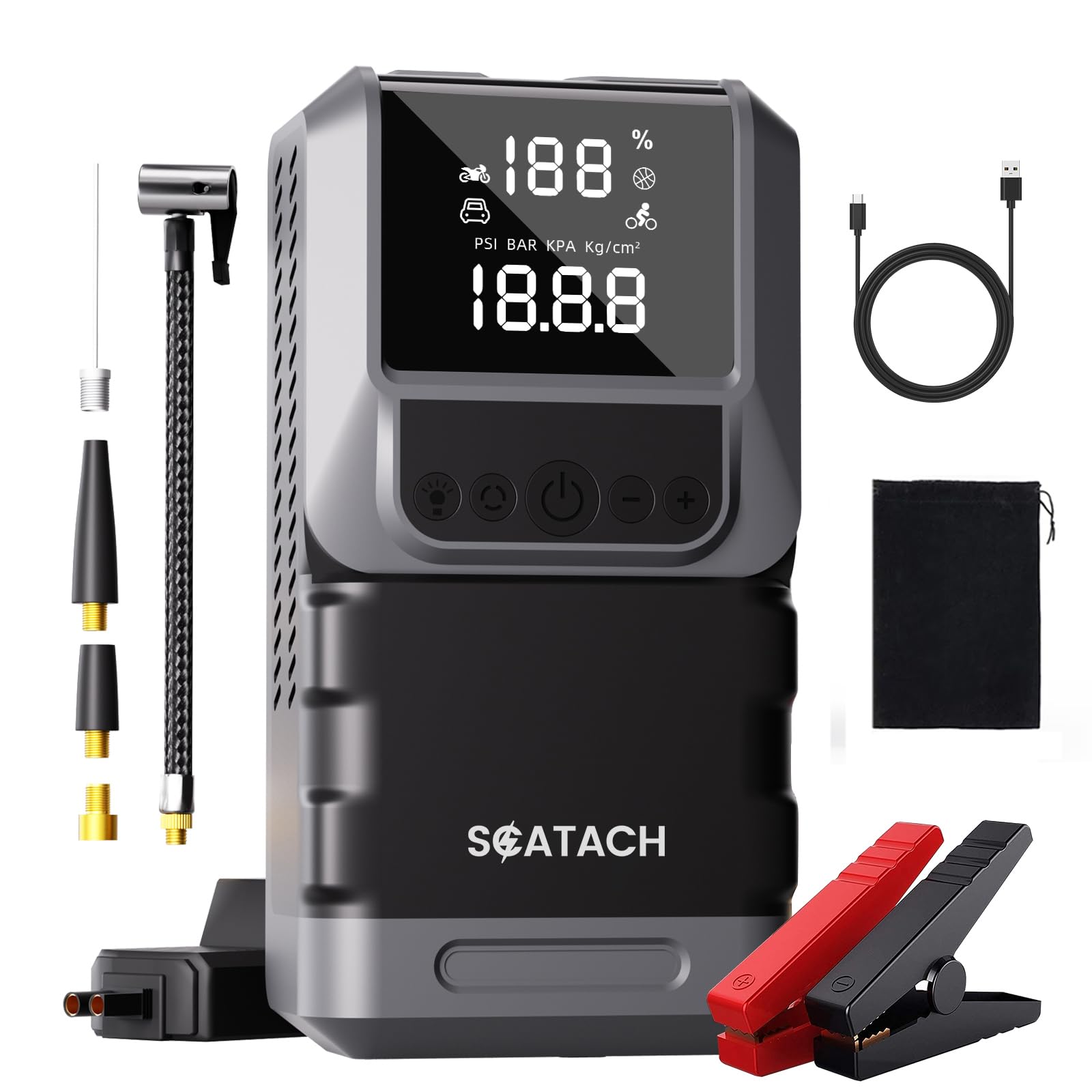 Jump Starter 3000A, Car Battery Jump Starter Portable (9.0L Gas and 7.0L Diesel), 12V Jump Box with Flashlight, Jump Cable, LED Display