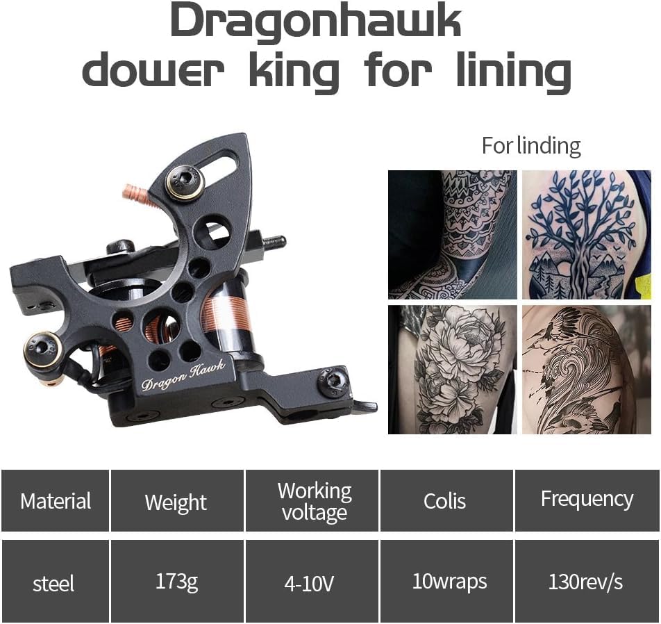 Dragonhawk Traditional Pro Complete Tattoo Machine Kit for Beginners