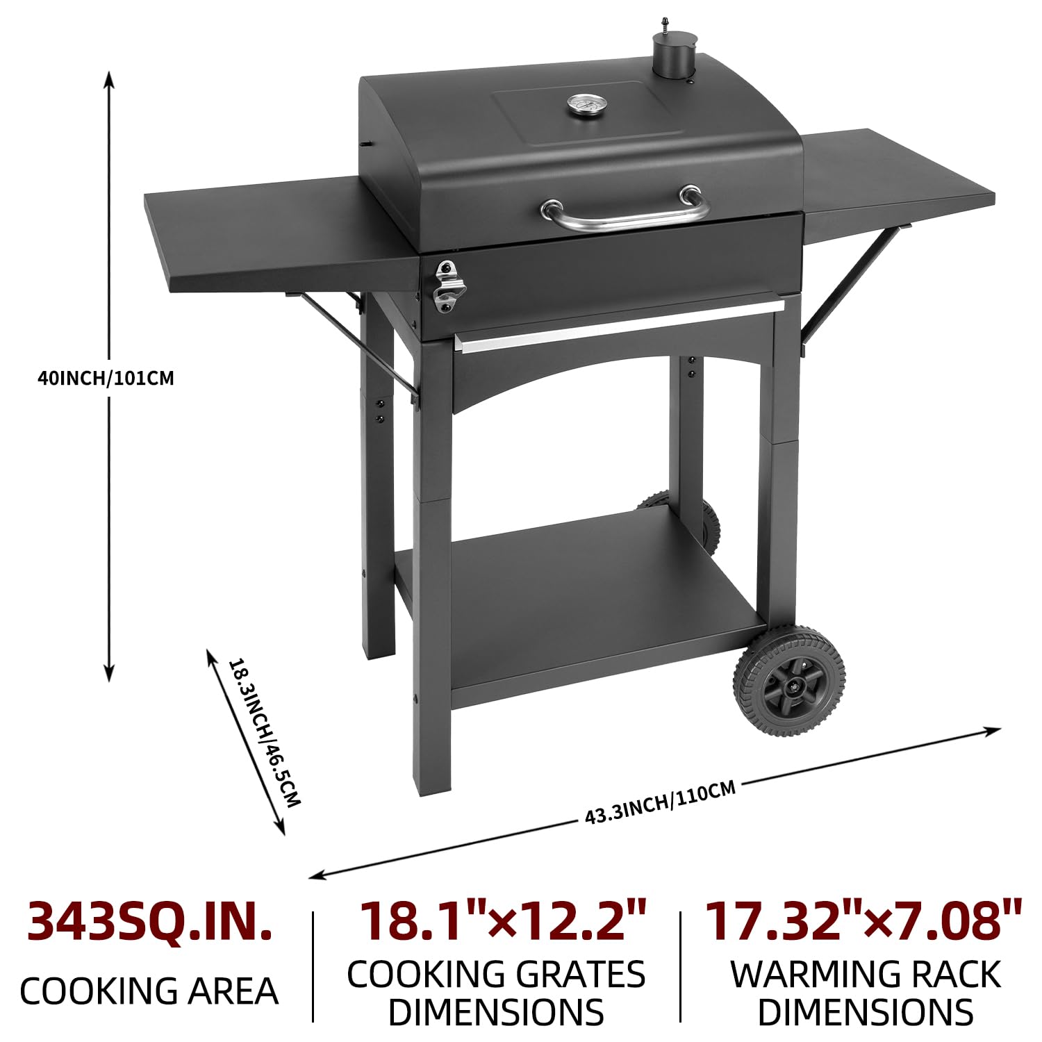 Charcoal Grills Outdoor BBQ Grill with 2 Side Table,Barbecue Grill Smoker with 343 Sq.in.Cooking Area for Outdoor Cooking Backyard Camping Picnics Beach by DNKMOR