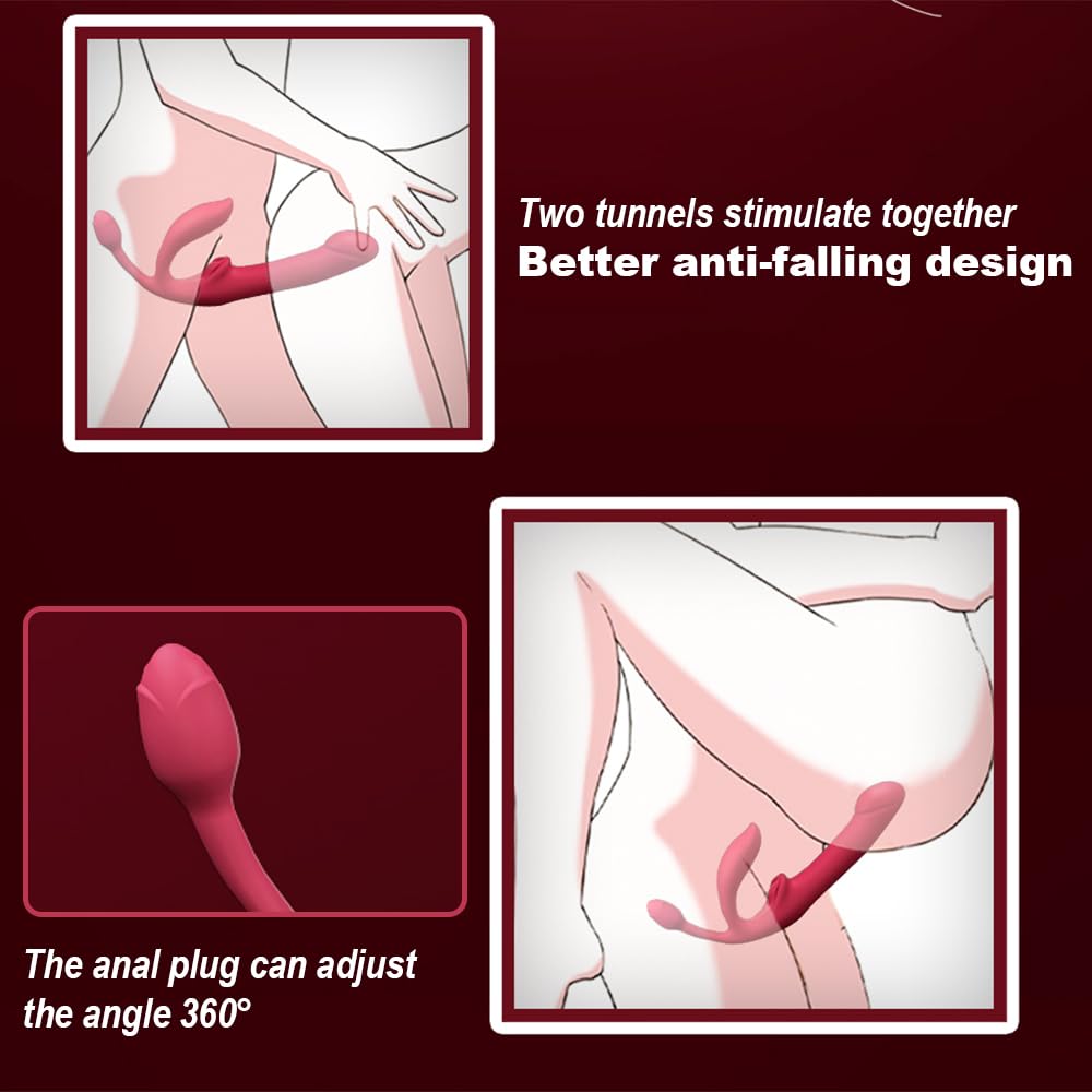 Heuceo Female 4 Points Vibrating Strapless Strap On Inflate Dildo Sex Toys, Triple Headed G-spot Vibrator with 12 Vibration & 3 Frequency Thrust for Lesbians Women, Anal Plug Pleasure Adult Toy & Game