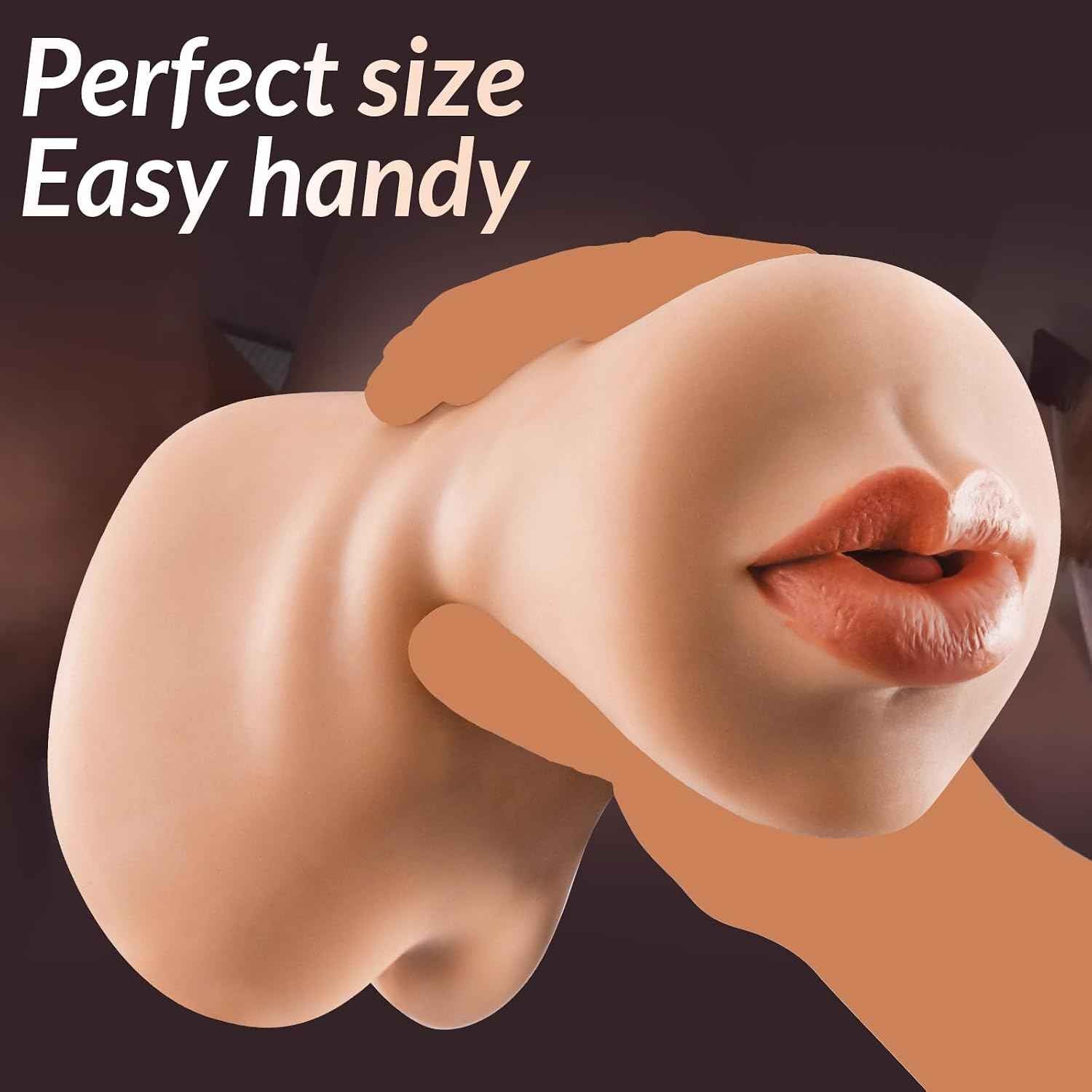 Pocket Pussy for Men, 3-in-1 Realistic Male Masturbator with Mouth Vagina and Anus, 7.1" Deep 3D Textured Male Sex Toy for Endurance Training & Pleasure, Discreet Brown Skin Stroker Doll