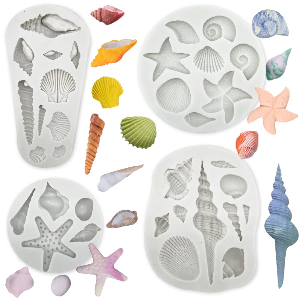 Marine Theme Cake Fondant Silicone Mold Seashell Conch Starfish Coral Baking Molds for DIY Cake Decoration Chocolate Candy Polymer Clay Crafting Projects…