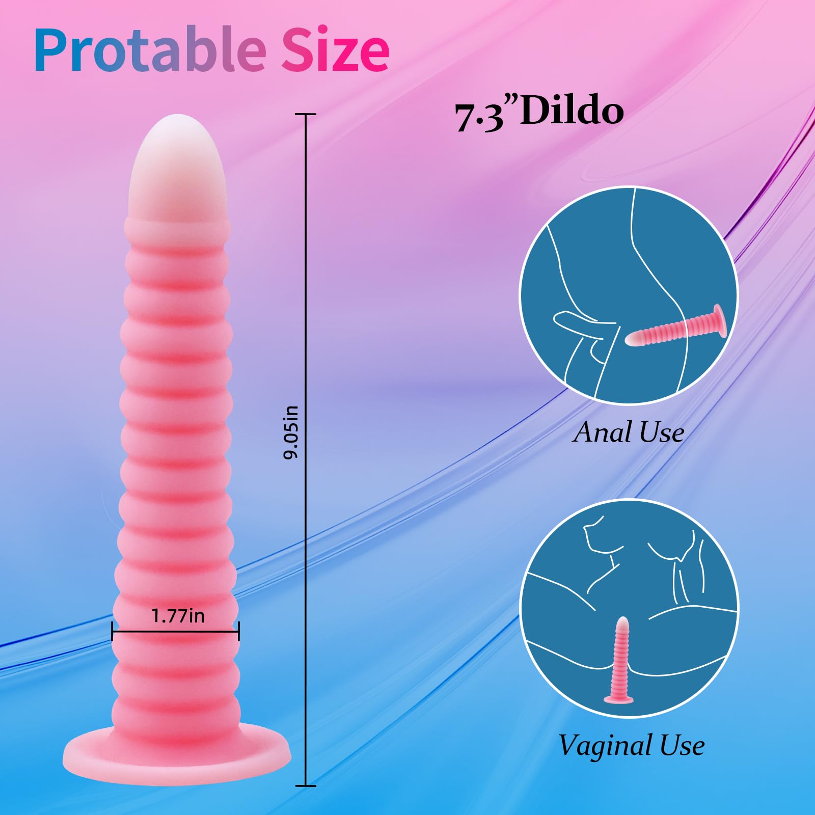 Pink Fantasy Anal Plug,Premium Liquid Silicone Colorful Glowing Penis Toy for Vaginal and Anal Sex,Equipped with Strong Suction Cups for Women Men Couples.