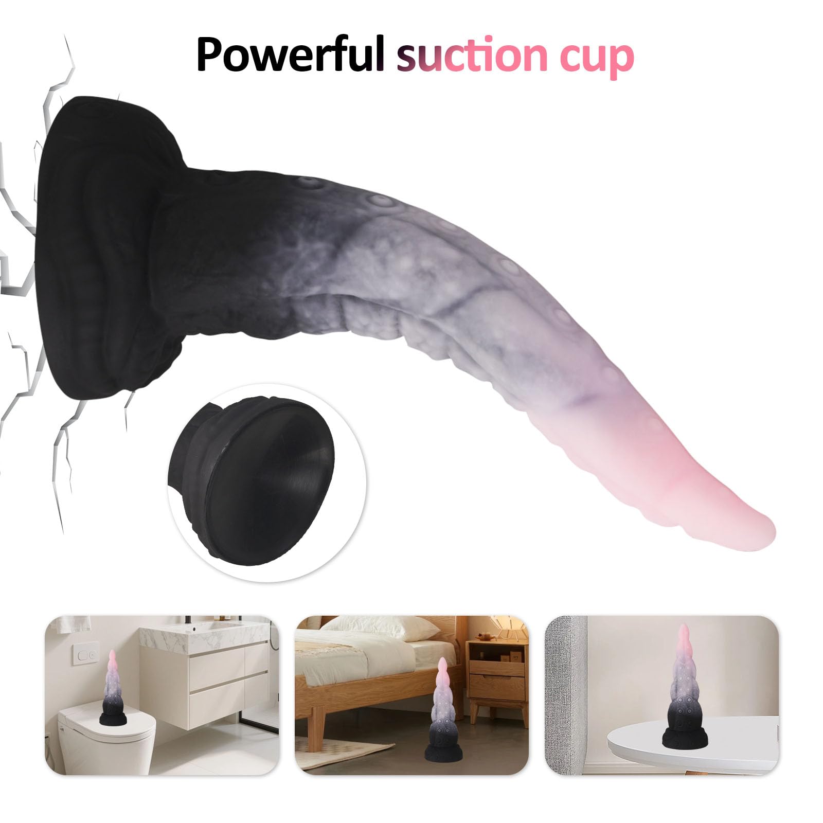 9.05/10.23/11.81" Silicone Monster Dildo Fantasy Tongue Penis, Huge Dildos Wide Diameter Thin Thickness Butt Plug with Powerful Suction Base for Hands-Free Play, Anal G-Spot Sex Toys for Men Women