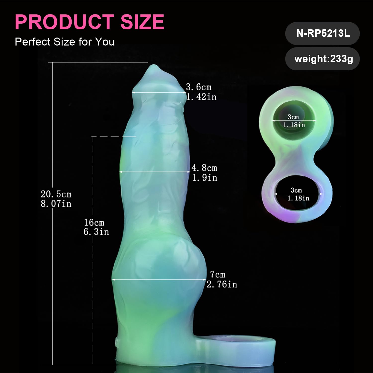 Realistic Glow G-spot mimics Animal Dildo Sleeve for Women, Stretchy Stretch Good, Glow in The Dark, ano-Vaginal Dildo Sleeve Sex Toy, Adult Toy Novelty for Couples