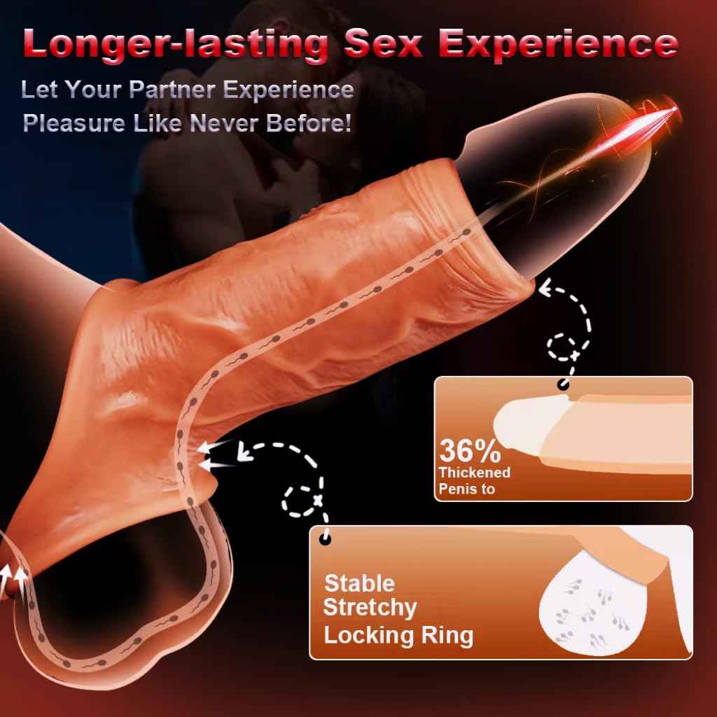 Realistic Cock Sleeve Penis Enlargers for Men Opened Penis Sleeve Delay Ejaculation Pennis Extender Stronger Erection Enhancement for Male Sex Toys Penis Stretcher Dick Enlarger Girth Enhancer