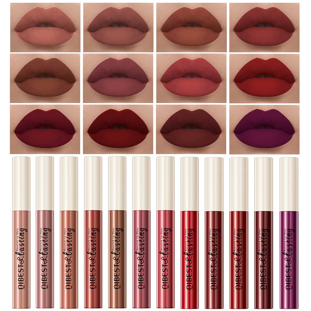 QiBest Matte Liquid Lipstick Makeup Set Kit, Long Lasting Waterproof Mate Lip Gloss Set Lip Colors Makeup Kit for Women & Teen Girls