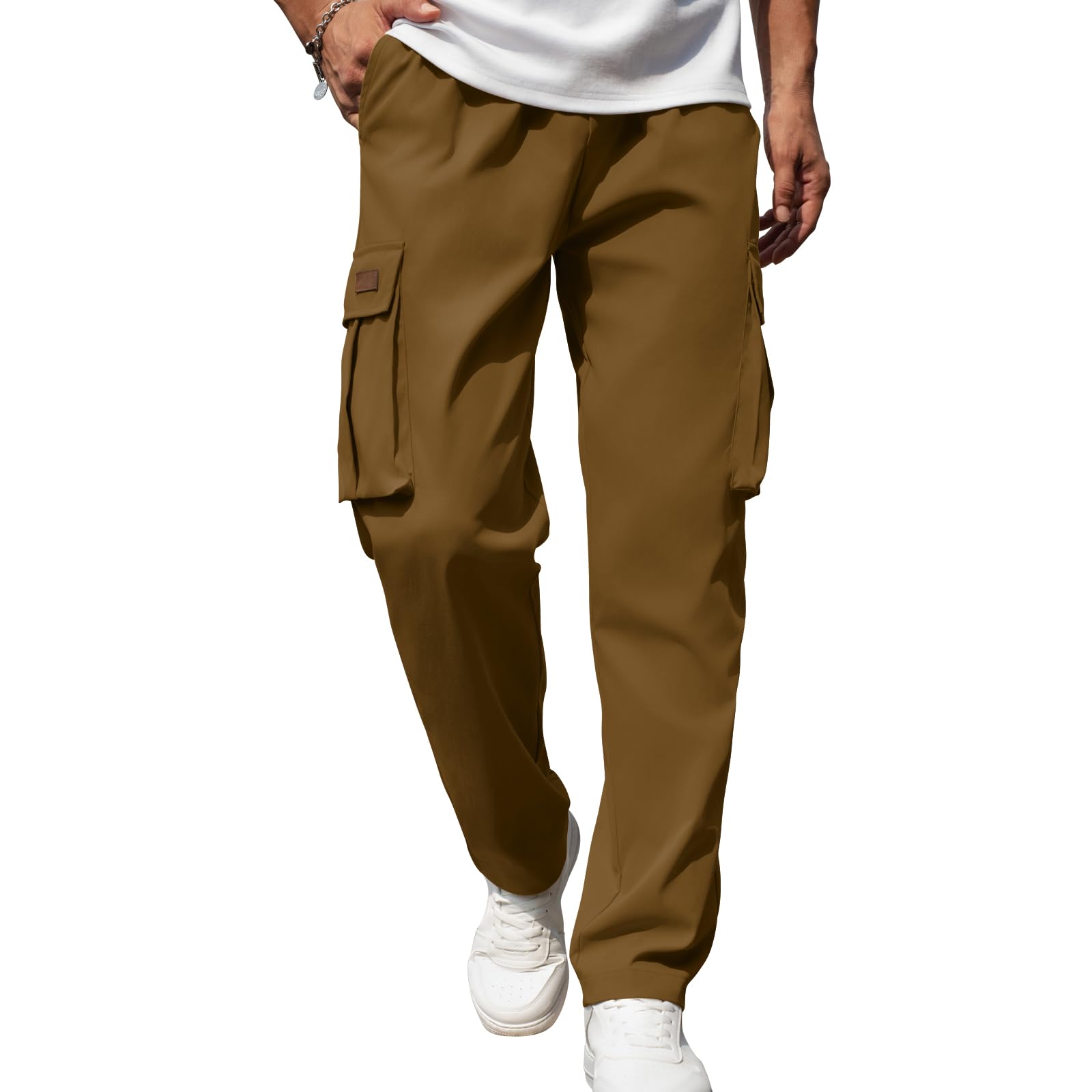 Mancozy Men's Casual Cargo Sweatpants Waist Drawstring Joggers Tactical Loose Fit Pants for Men with Multi Pockets