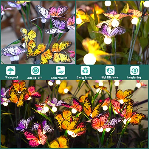 TONULAX Solar Garden Lights - Swaying Butterfly Light, Swaying in The Wind, Solar Outdoor Lights, Yard Patio Pathway Decoration, High Flexibility Iron Wire & Realistic Butterflies