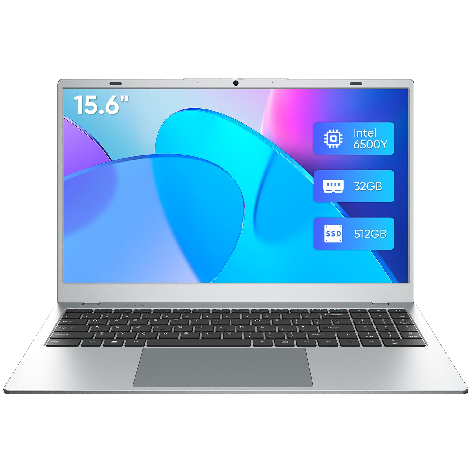 INHONLAP Laptop, 32GB RAM 512GB SSD Laptops Computer, 6500Y Processor (Beats N5095 up to 3.4GHz), 15.6" FHD IPS Display Win11 Laptop PC for Student and Business, WiFi 5, BT 5.0, Sliver