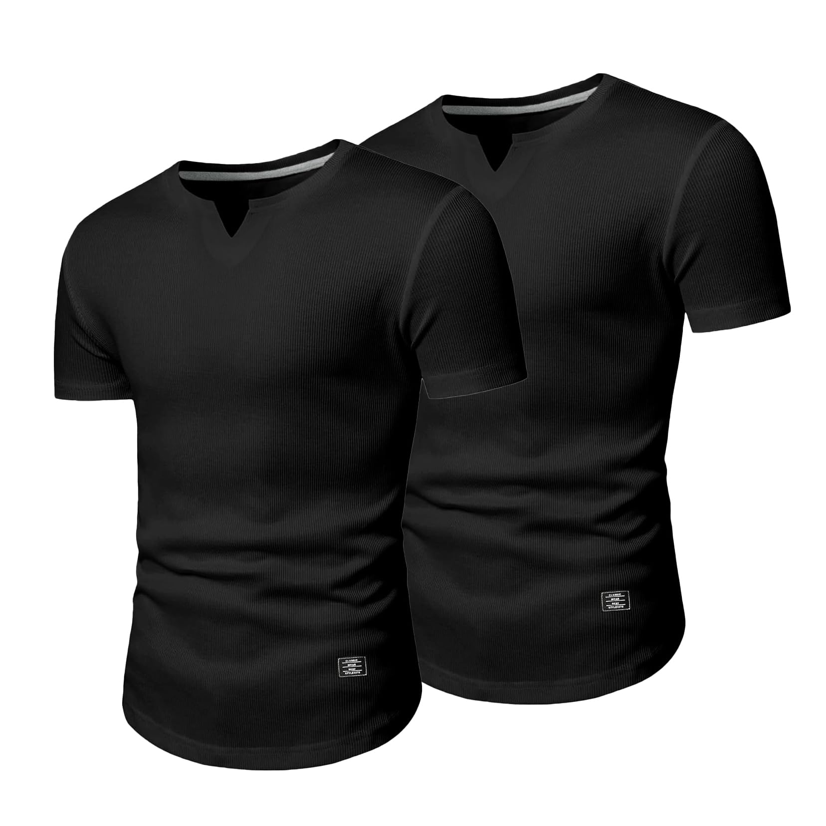 JMIERR Mens Muscle Slim T Shirts Texture V Neck Longline Henley Gym Workout Athletic Tee Shirt