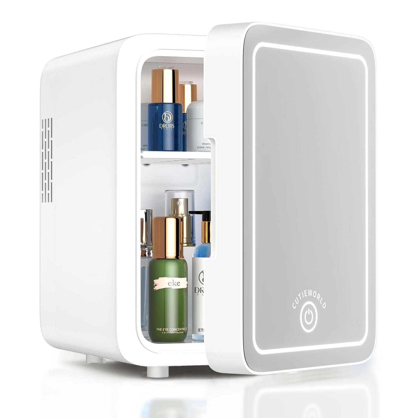 CUTIEWORLD Skincare Fridge With Dimmable LED Light Mirror