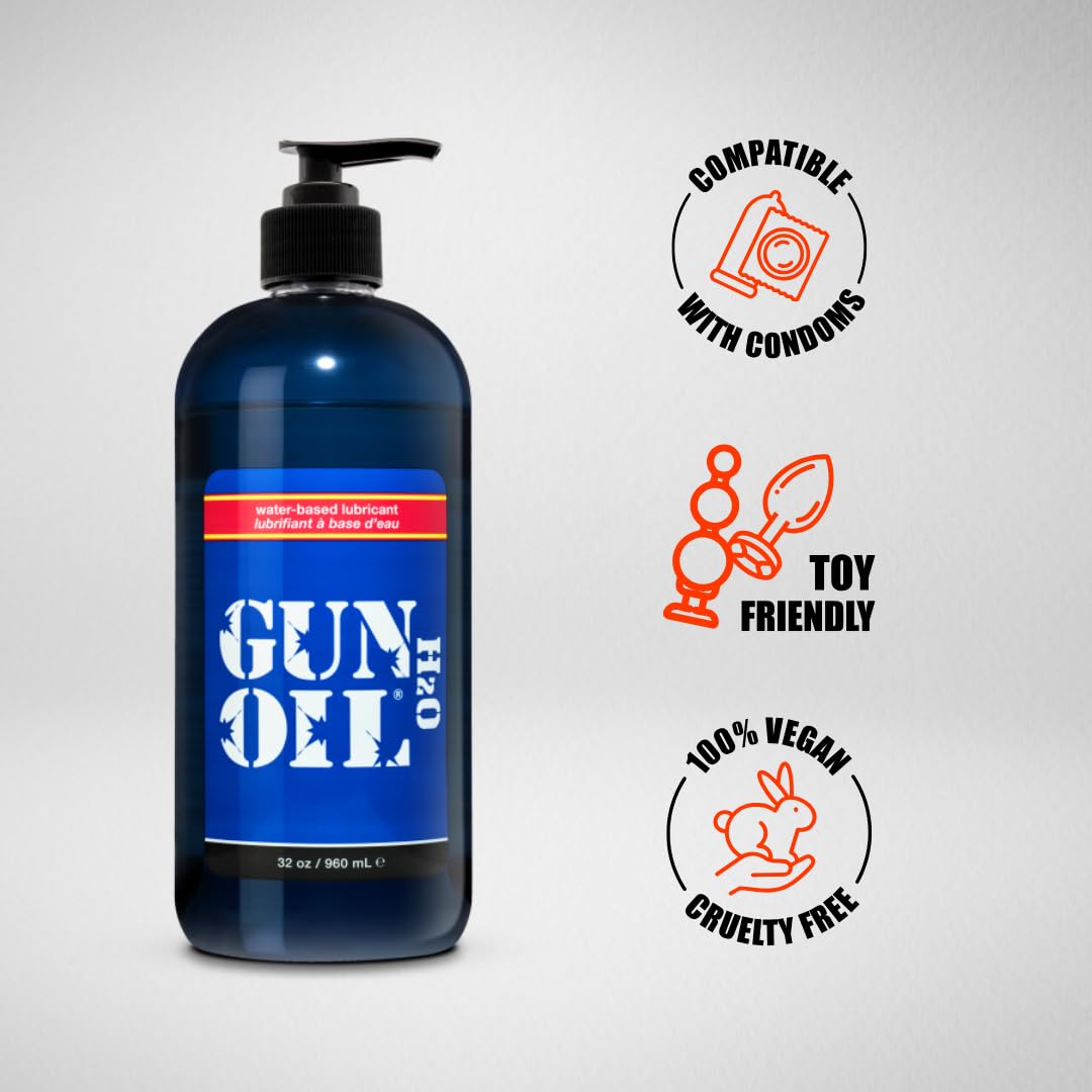 Gun Oil Water Based Lube 32 Ounce Premium Personal Lubricant, Long Lasting Non Staining Condom Compatible Toy Safe PH Balanced Hypoallergenic Paraben Free Intimate Lubes for Women Men & Couples