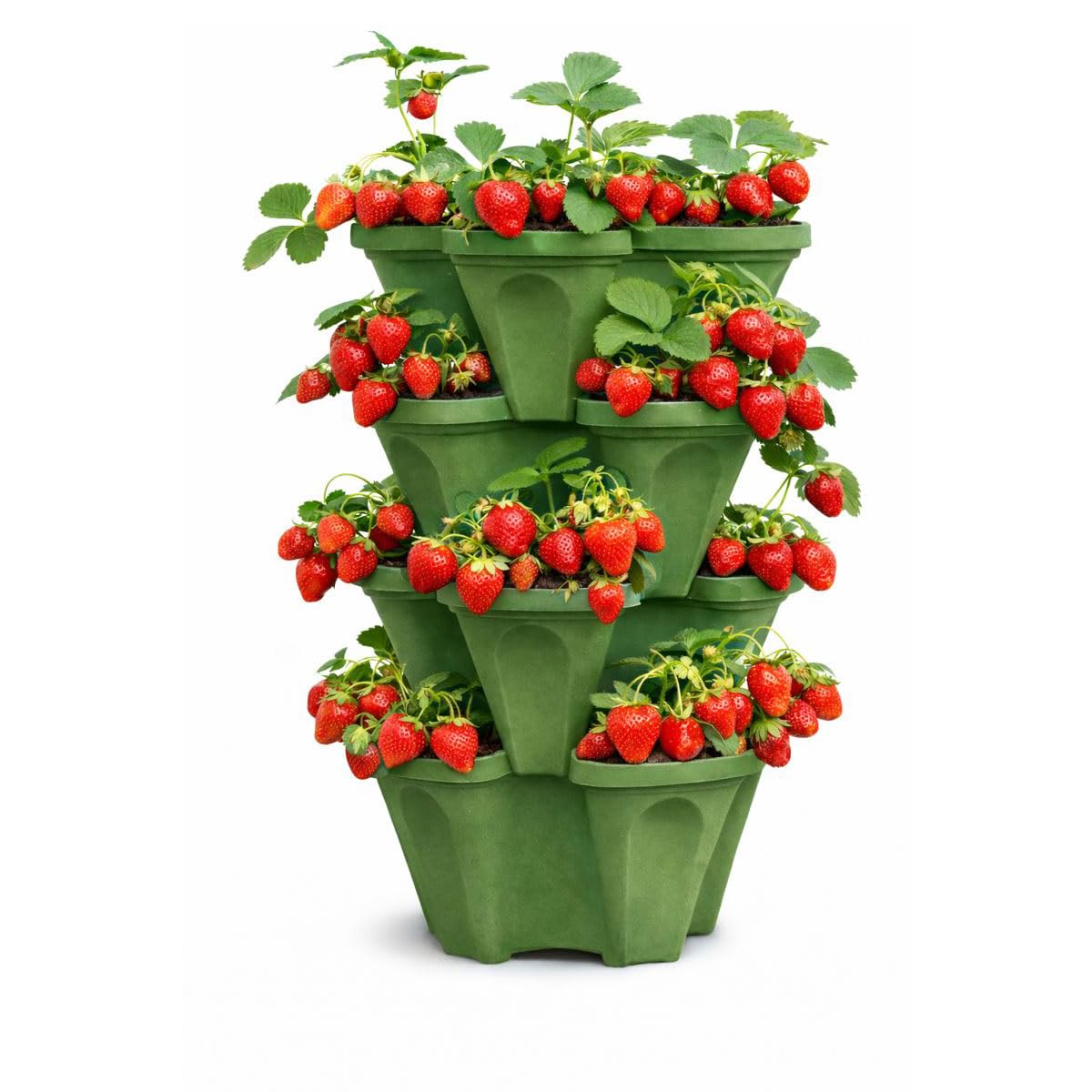 Vertical Garden Planter 4 Tier Stackable System 16 Plants, Space Saving Herb, Strawberry & Food Crop Planter with Center Support Hole for Indoor Outdoor Gardening