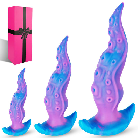 3 Sizes Octopus Tentacle Anal Dildo Anal Plug Training Sets, Silicone Realistic Wearable Small Large Monster Prostate Dildo Sex Toys, Thick Thin Purple Blue Fantasy Dildos Set for Beginner Men Women