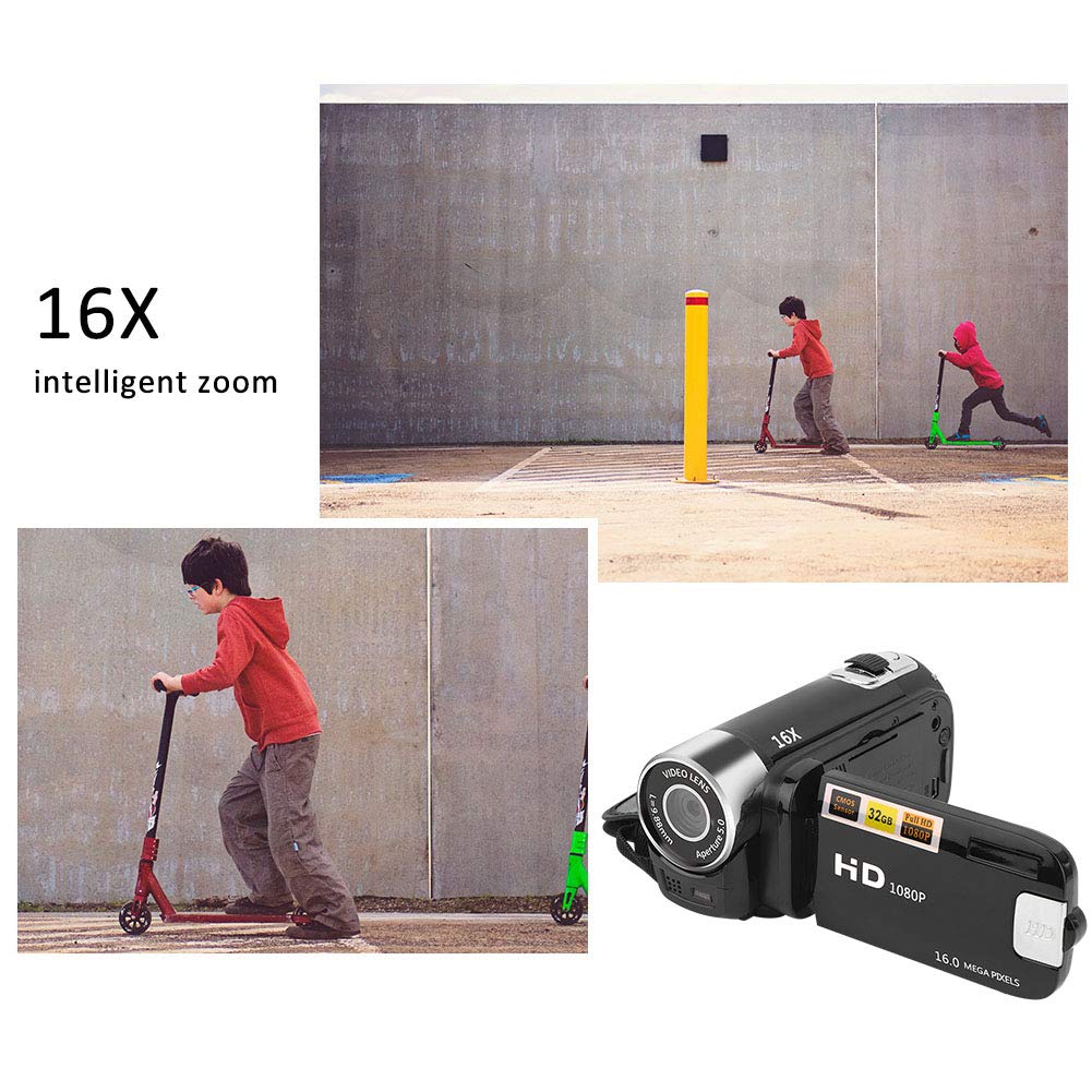 Focket 16X Digital Zoom Video Camera Camcorder, 2.7in LCD Screen 16MP Digital Camera Recorder 128GB Vlogging Camera, Video Recording Camcorder for Teens Beginners