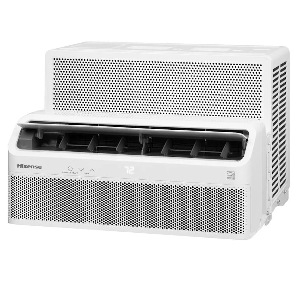 Hisense 8,000 BTU Smart Inverter Window Air Conditioner Easy Install Bracket, Up to 350 Sq Ft, Ultra-Slim Profile, 3 Speed, 700W, 4‑Way Air Direction HLAW0825TW (Renewed)