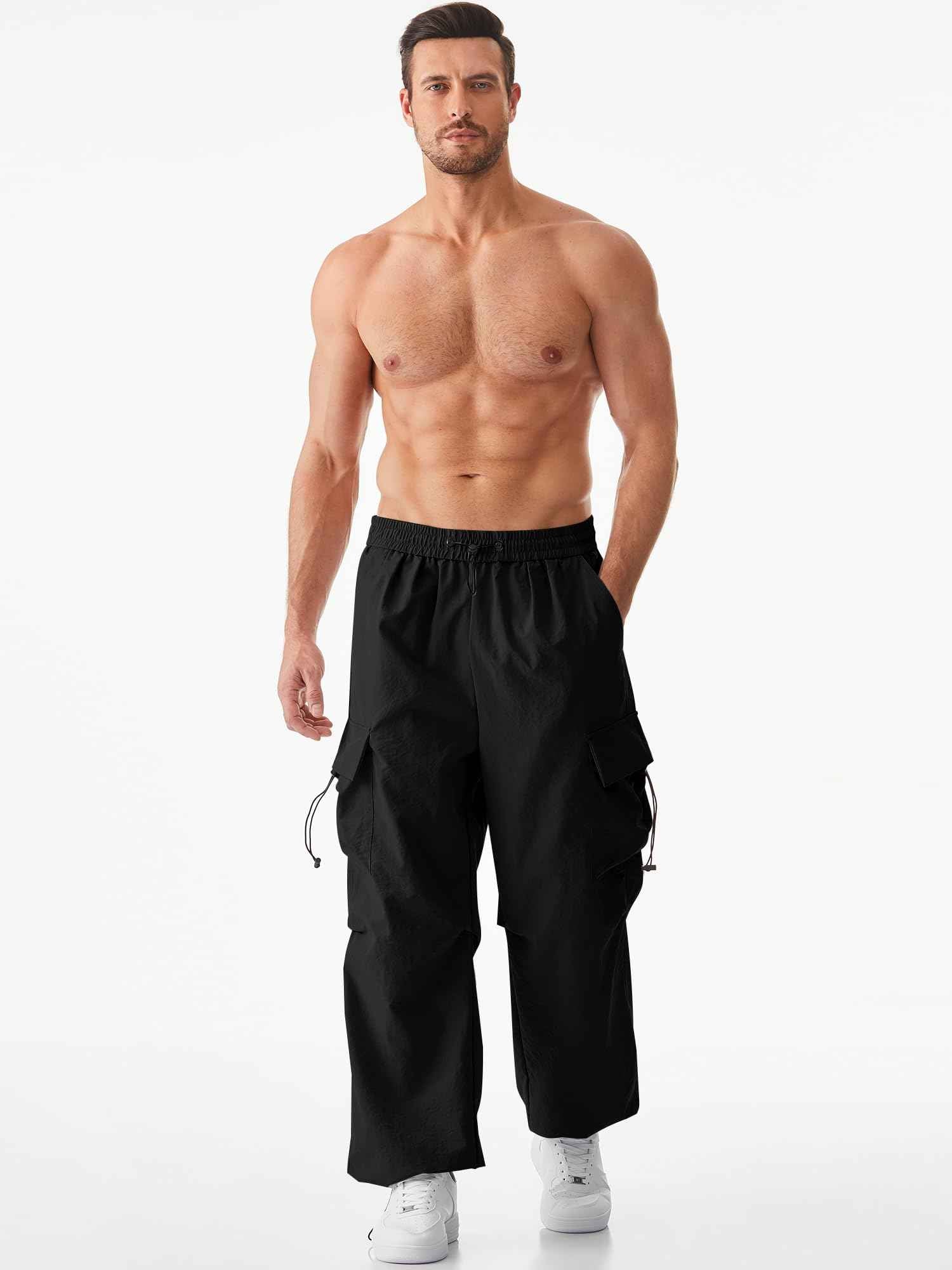 JMIERR Men's Baggy Cargo Pants Trendy Casual Parachute Pant Loose Fit Harem Joggers with Pockets for Streetwear