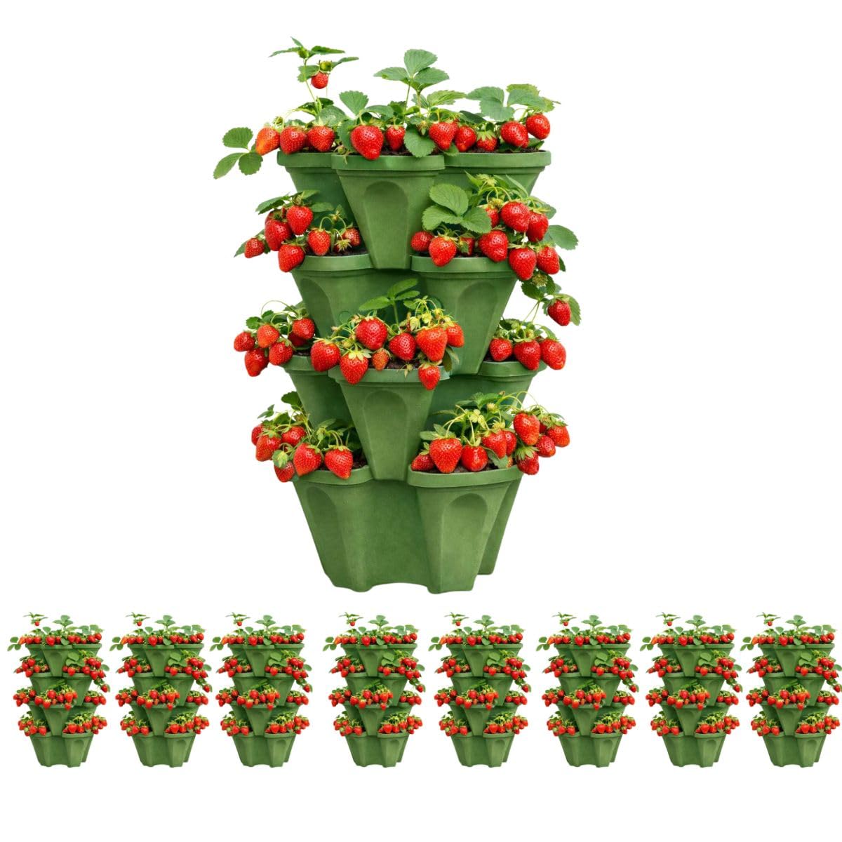 Vertical Garden Planter 4 Tier Stackable System 16 Plants, Space Saving Herb, Strawberry & Food Crop Planter with Center Support Hole for Indoor Outdoor Gardening