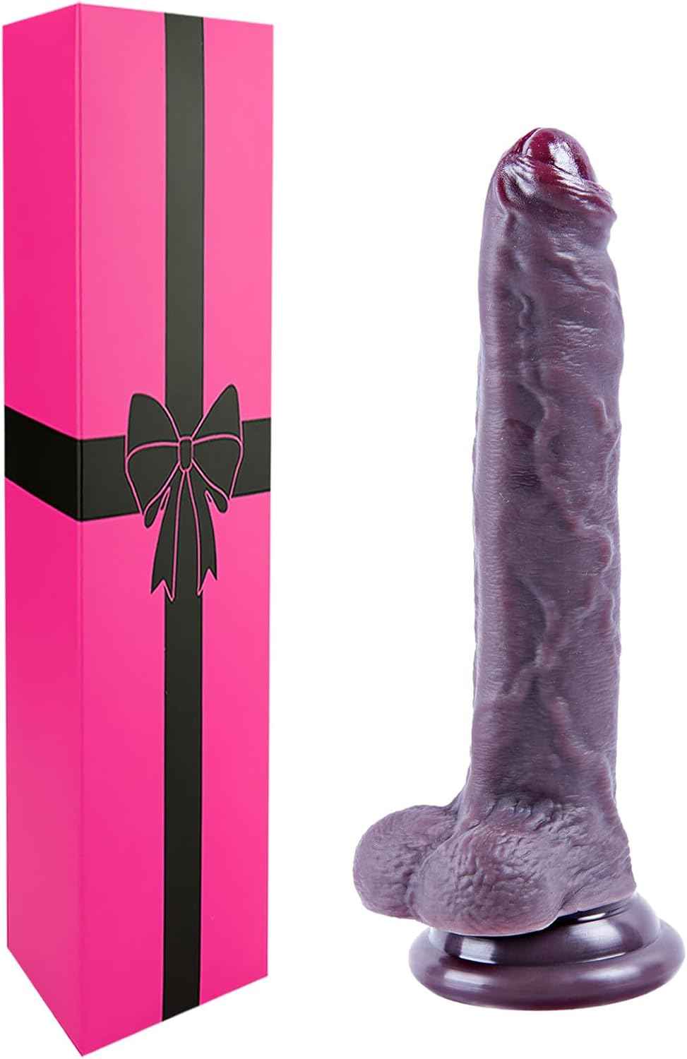 Umania Realistic Uncut Silicone Suction Dildo Black 7.9in