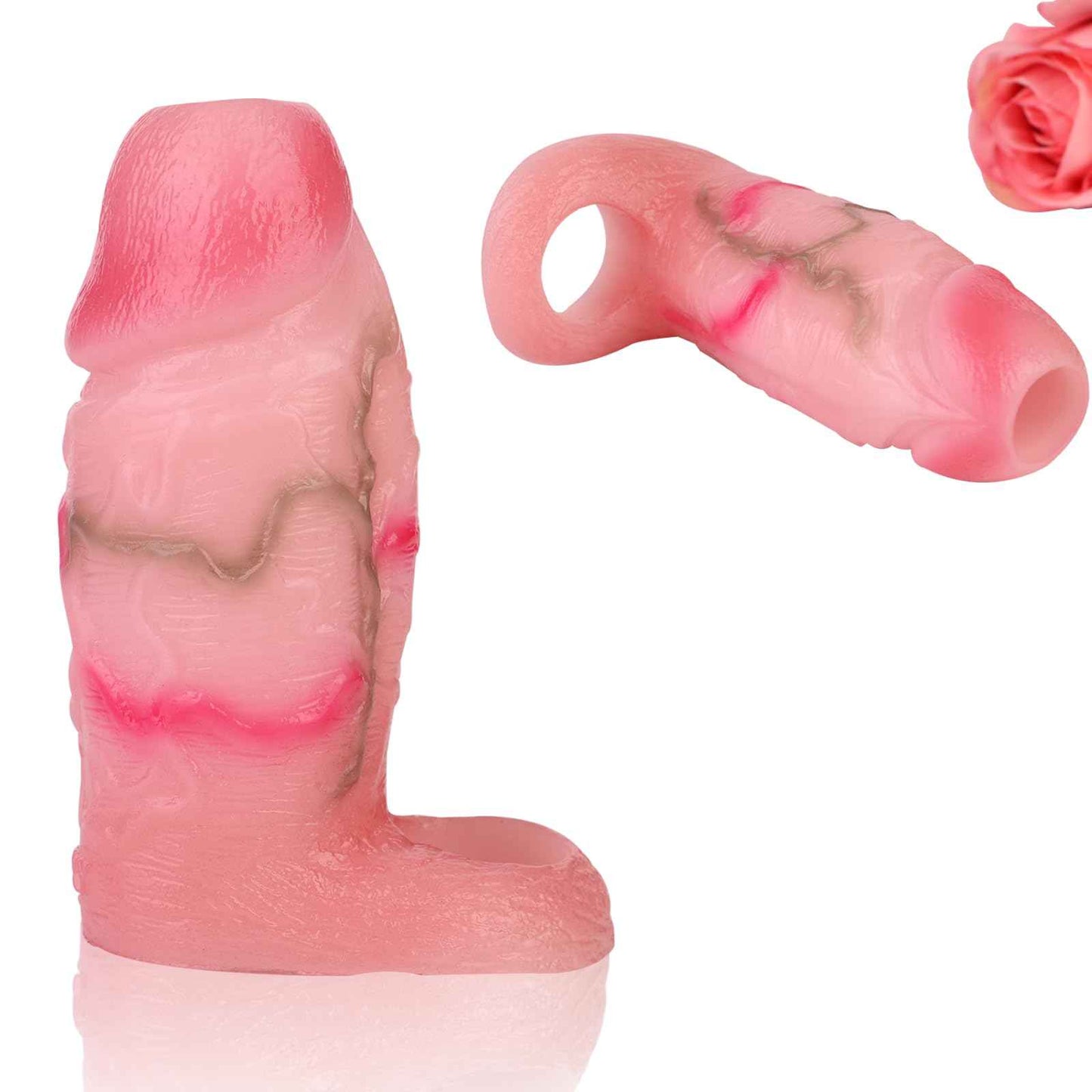 Realistic Hollow Penis Sleeve Enlargement Thick Soft Silicone Cock Ring Sleeve 6-4.5 Inch Penis Enlarger Sheath Can Choose Girth Enhancer Sleeve for Men Penile Extender Adult Couples Sex Toys