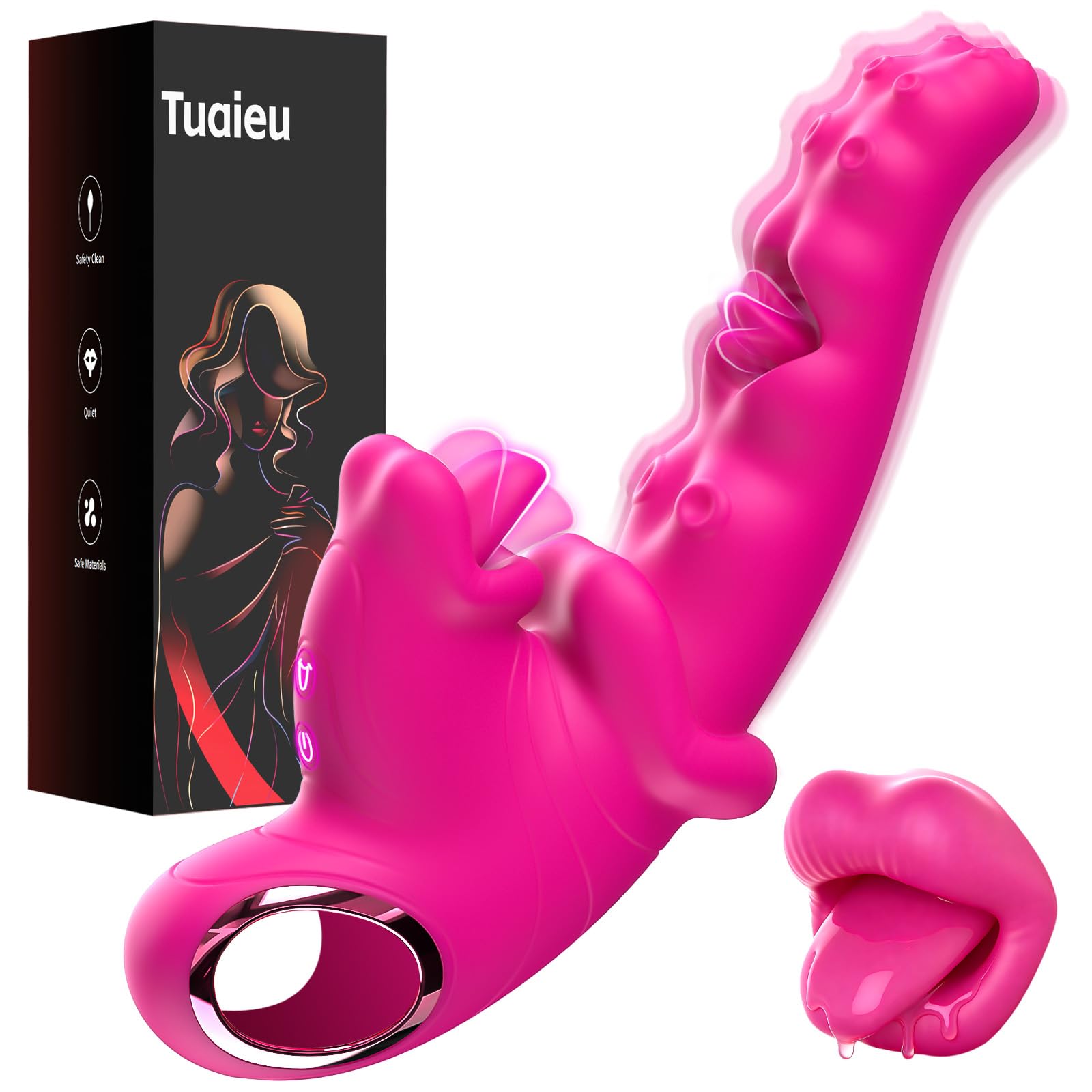 3 in 1 Vibrator Couples Sex Toys for Women, Tuaieu G Spot Dildo with 10 Tongue Licking & Vibrating Adult Toys, Realistic Tongue Vibrator for Women Pleasure Tools for Female