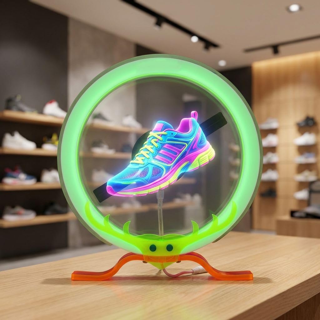 NAFLNE3D Hologram Fan With WiFi APP Control Holographic Display With High-Brightness LED, Adjustable Height, 1000-Video Library, Ideal For Trade Shows & Retai