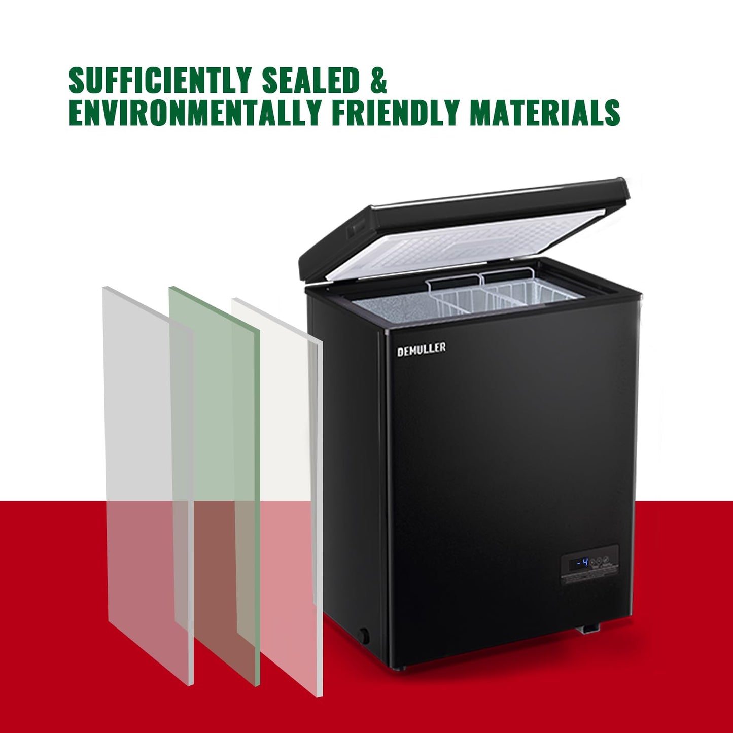 DEMULLER Chest Deep Freezer Top Open Door Freezer with eletronic panle(accruate to 1℉) Freestanding Freezer with TWO Storage Baskets Great for Kitchen Office Dorm