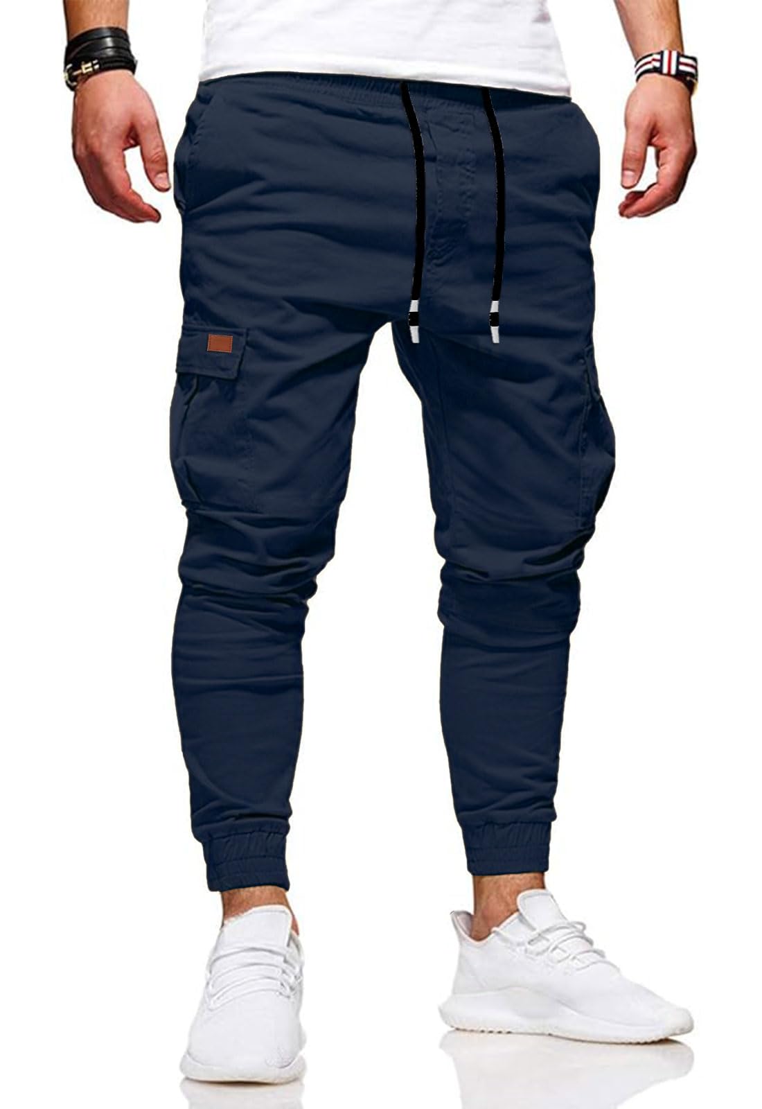 HUNGSON Men's Slim Fit Casual Cargo Pants with Drawstring Long Pants