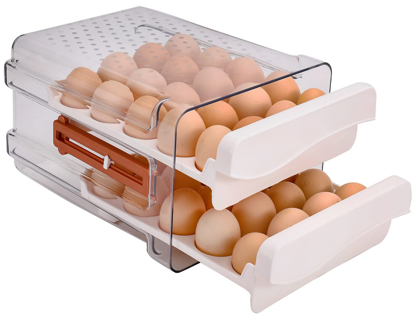 Sooyee Egg Container for Refrigerator, Household Egg Holder for Fridge, Transparent 2 Drawers Chicken Egg Storage Container