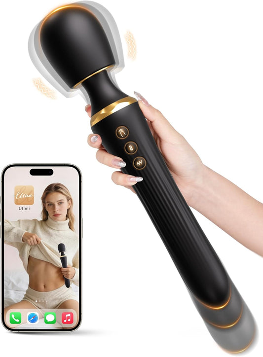 UTIMI Dual-Ended App Controlled Vibrator Wand Dildo Silicone Black