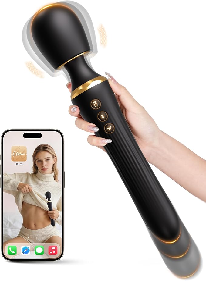 UTIMI Dual-Ended App Controlled Vibrator Wand Dildo Silicone Black