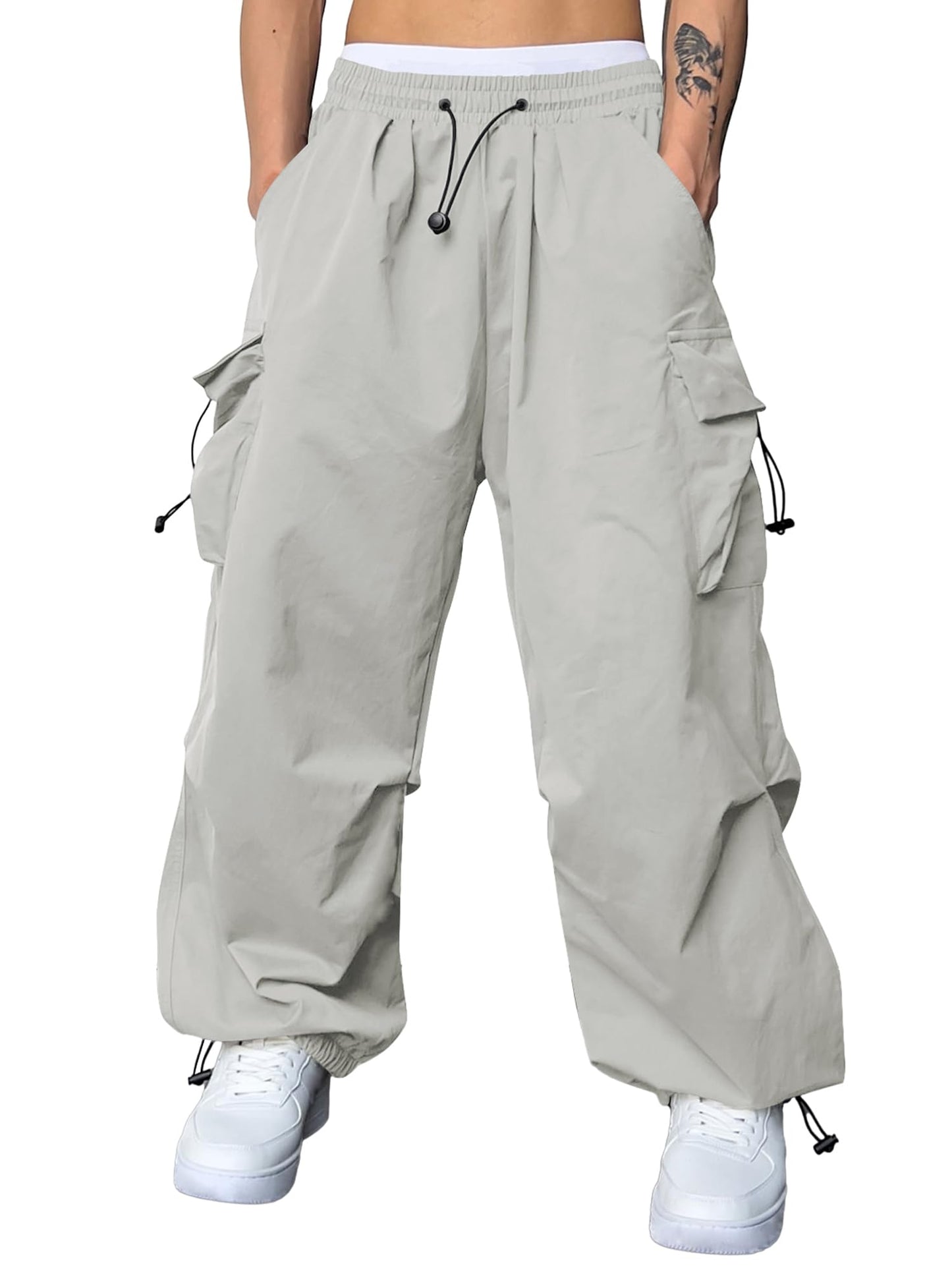 JMIERR Men's Baggy Cargo Pants Trendy Casual Parachute Pant Loose Fit Harem Joggers with Pockets for Streetwear
