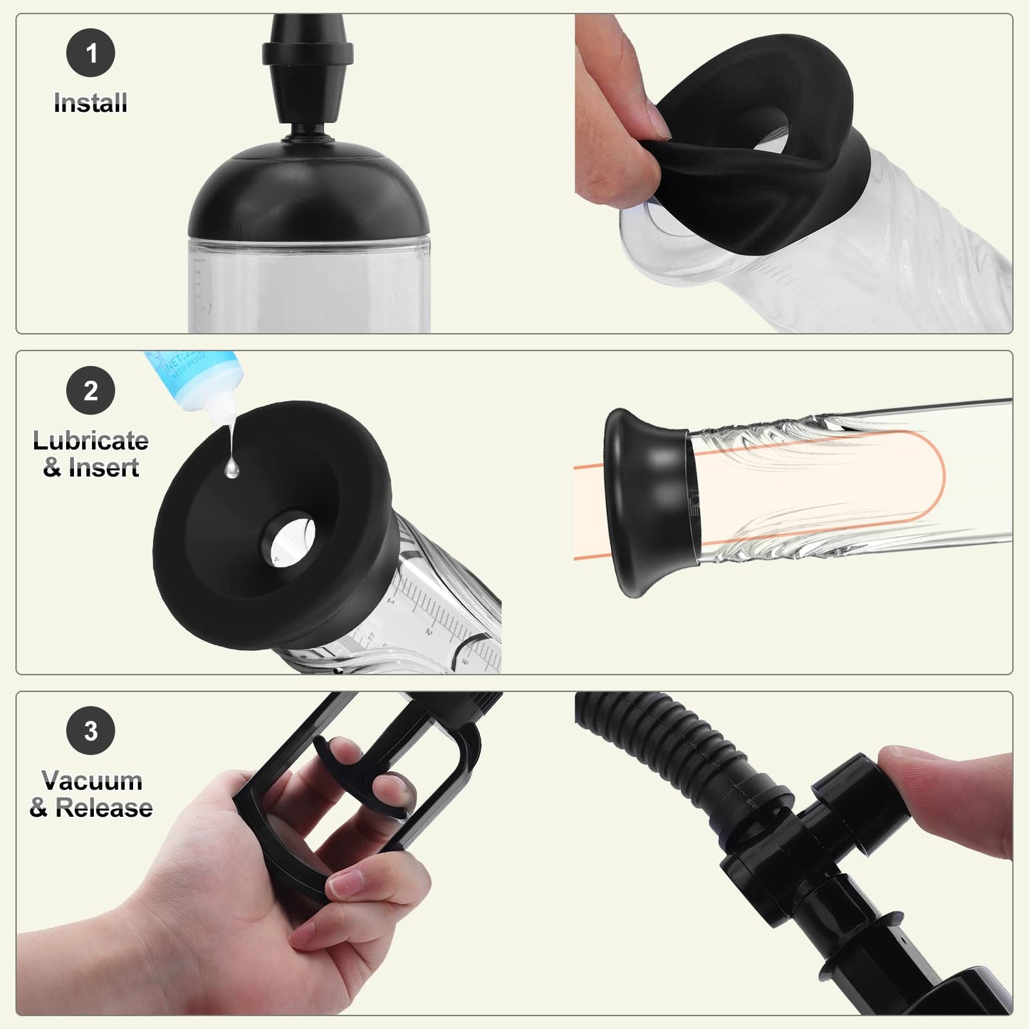 Penis Vacuum Pump, Manual Penis Enlarger Enlargement Extend Pump Air Pressure Device, Adult Male Sex Toys for Men Stronger Bigger Erections with 3pcs Suction Sleeves