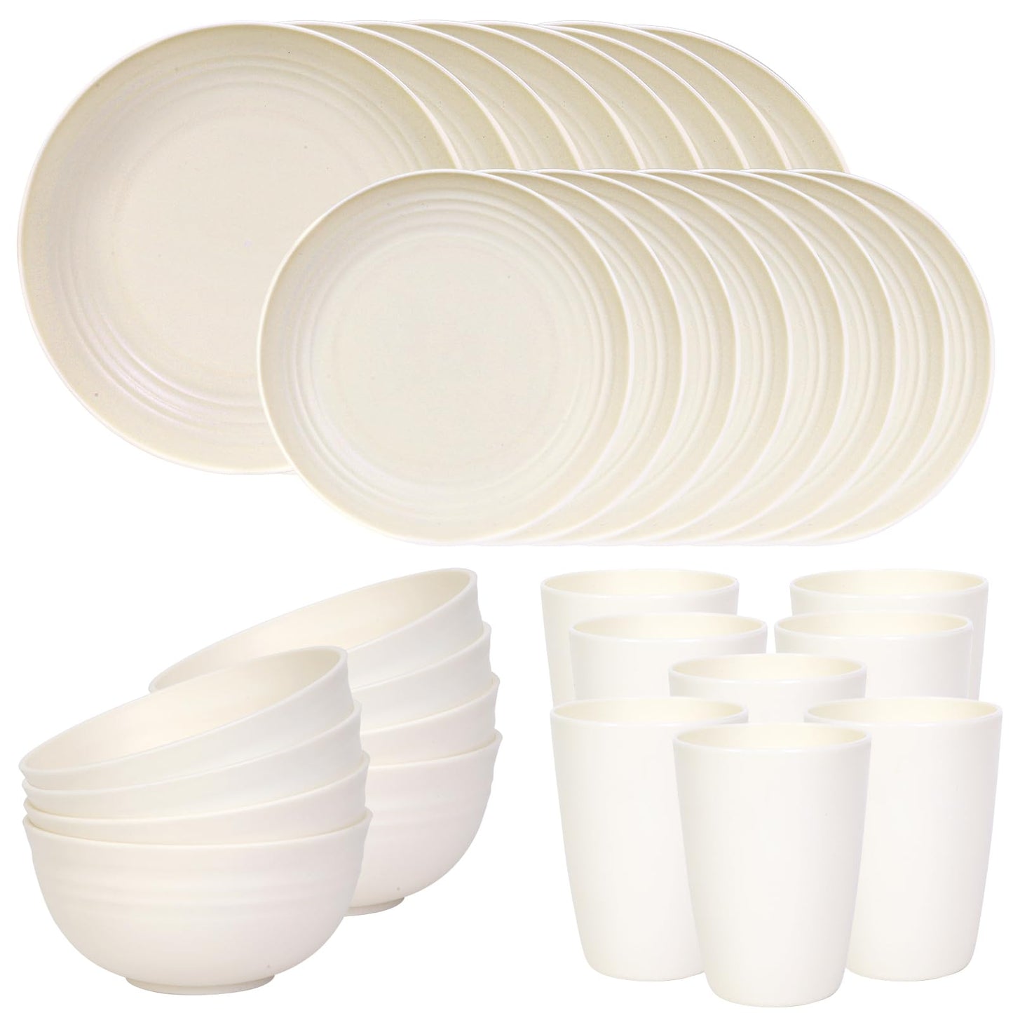 Quatish Plates and Bowls Sets, Unbreakable Dinnerware Sets, Plastic Dish Set for Camping, Dishwasher Microwave Safe, Outdoor Kitchen and Apartment Dinning Essentials
