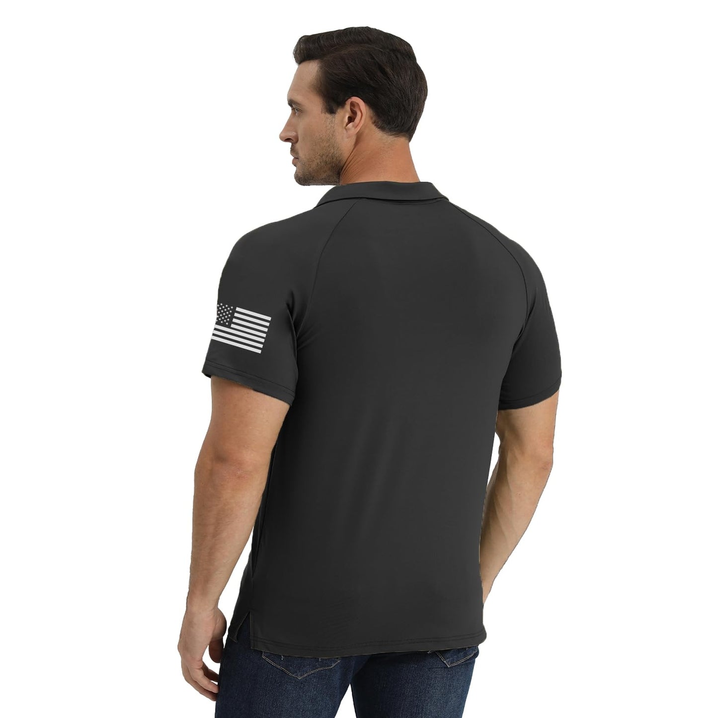 H HYFOL Short Sleeve Polo Shirts for Men Graphic Stretch Casual American Patriotic Raglan Golf Polos for Men