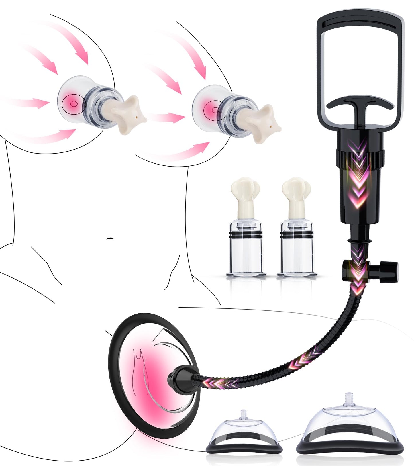 Pussy Pump with 2 Clit Nipple Suckers Set, BDSM Toys Clitoral Pump Vagina Pumps Sexual Pleasure Tools for Women Couples, Nipple Sucking Toys with 3 Strong Suction Cups, Adult Sex Toys Kit