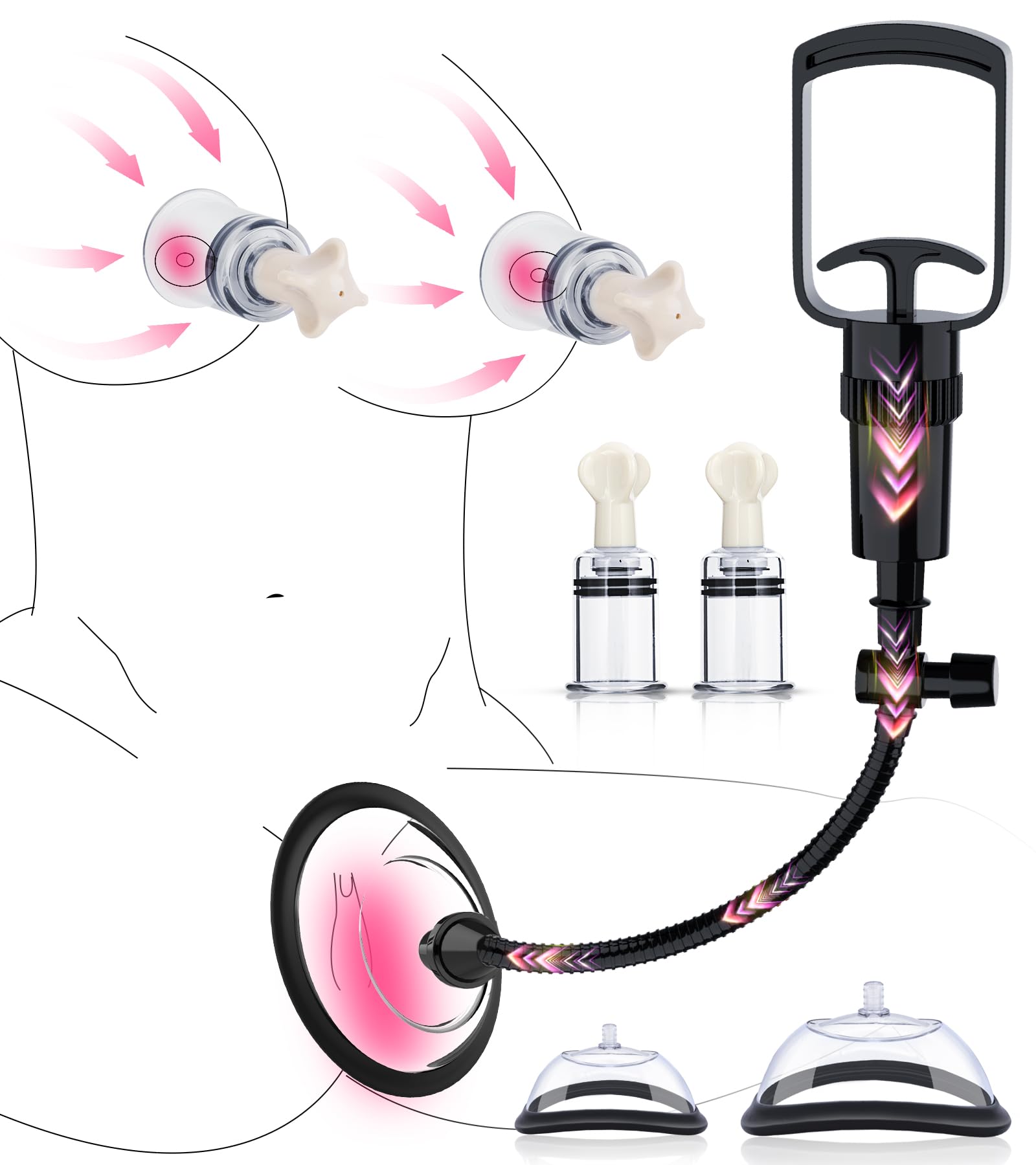 Pussy Pump with 2 Clit Nipple Suckers Set, BDSM Toys Clitoral Pump Vagina Pumps Sexual Pleasure Tools for Women Couples, Nipple Sucking Toys with 3 Strong Suction Cups, Adult Sex Toys Kit
