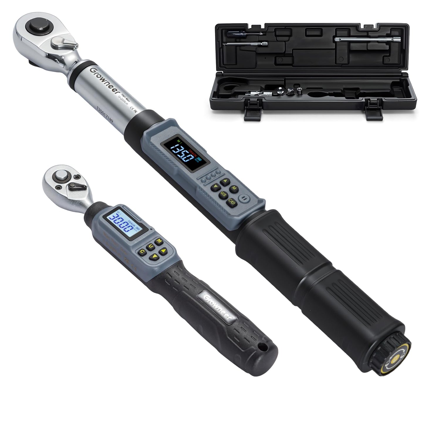 GROWNEER Digital Torque Wrench Set, Inch Pound Torque Wrench with Buzzer & LED Indicator, Electronic Wrench Set with Bits & Sockets