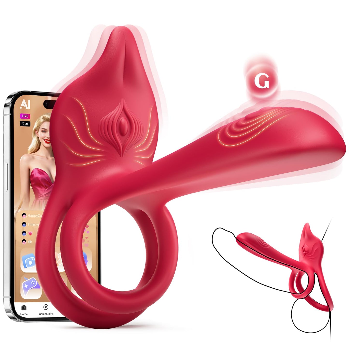 Vibrating Cock Ring Couples Sex Toys - MOOLIGIRL Dual Penis Ring Vibrator with Fox-Shaped Clitoral Stimulator & 4.6in G Spot Vibrator, 10 Vibration Modes Adult Toys for Men Women, Female Male Sex Toy