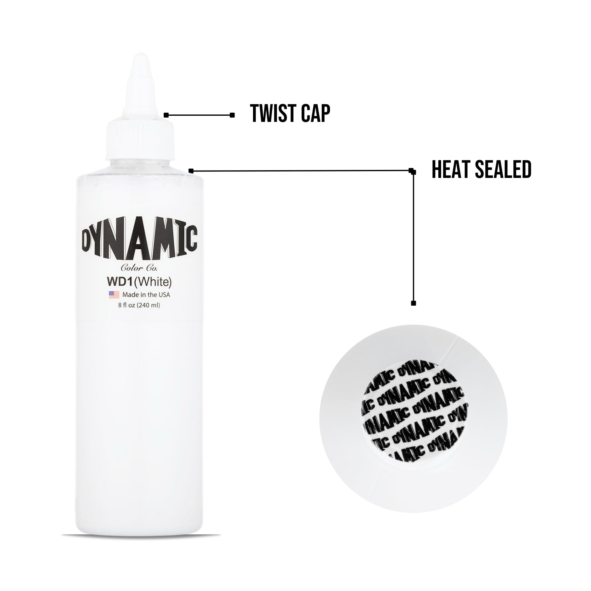 Dynamic Color Co- White Tattoo Ink, Made in USA, Sterilized, Since 1990, Vegan, Premium Quality Pigment for Vivid and Long-lasting Results