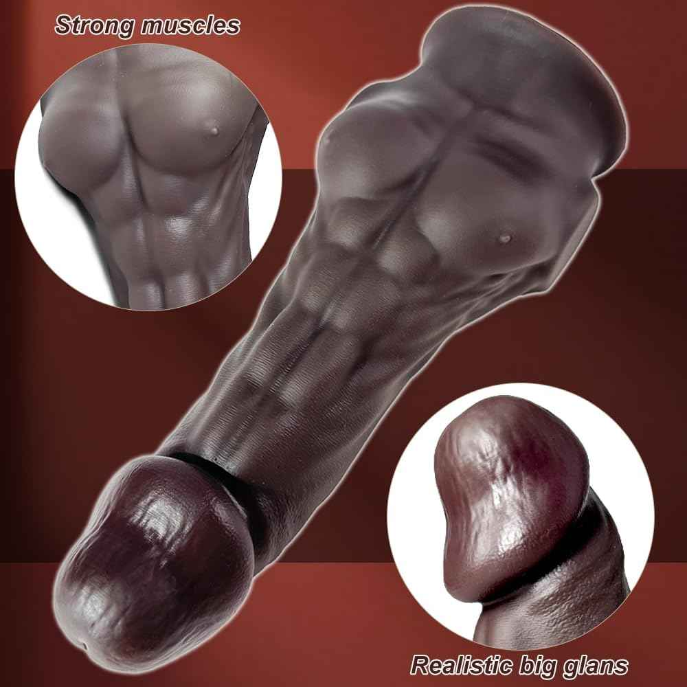 Realistic Brown Fantasy Male Abs Dildo Sex Toy, Silicone Huge Thick Dildos with Suction Cup, Curved Giant Anal Butt Plug Sex Toys for Women Men Couples Vagina Prostate Stimulation (L)