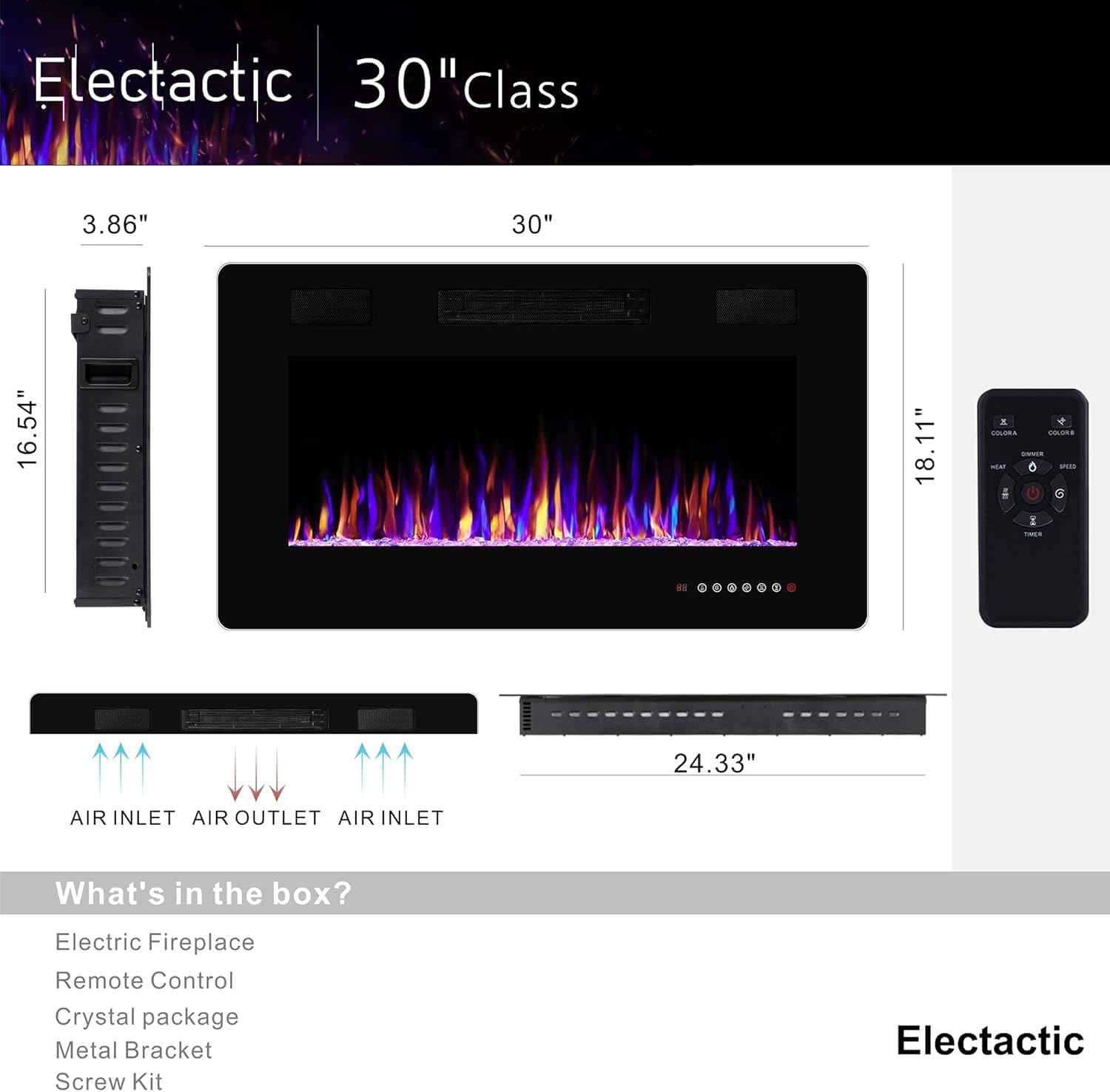 Electactic Electric Fireplace, Recessed and Wall Mounted