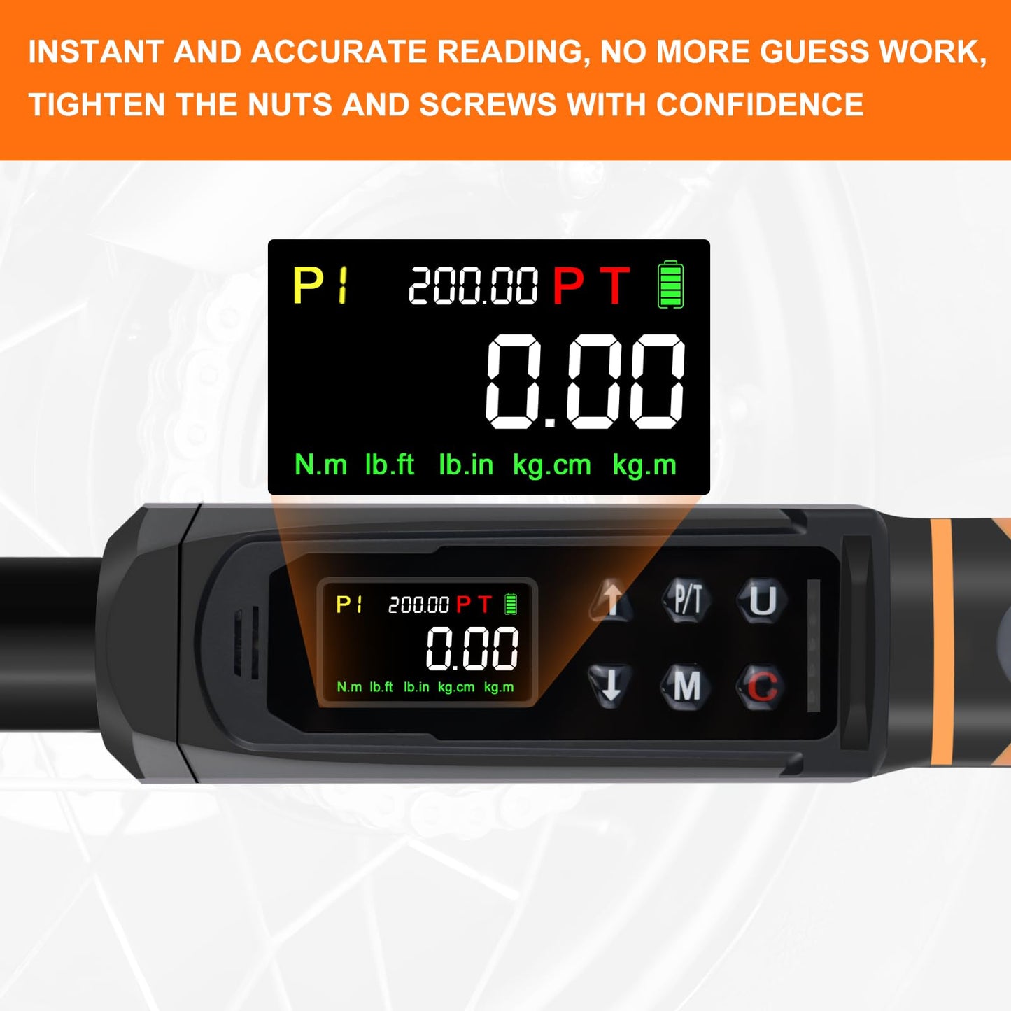 Uharbour Digital Torque Wrench 3/8 Drive, 1.5-99.5 ft-lbs./6.8-135Nm Range, Electric Torque Wrench with Dual Direction Ratchet, ±1% Accuracy with Vibration, Buzzer and LED Alert